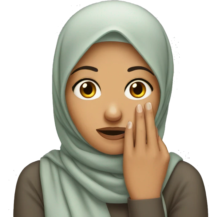 Nervous woman in hijab biting nails emoji