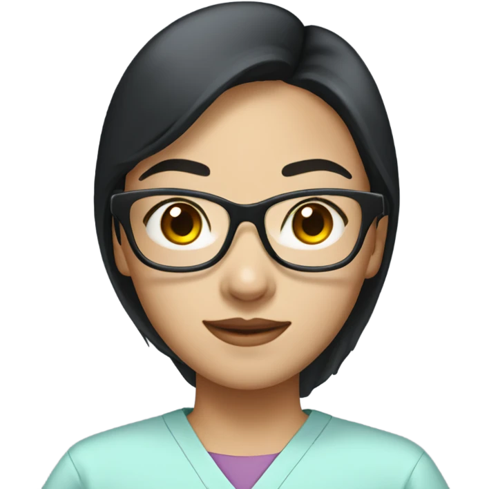 straight black haired asian girl with glasses in scrubs emoji