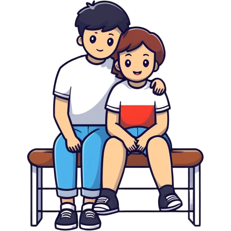 playful couple, boy over girlfriend's knee, exaggerated expressions, fun and light emoji