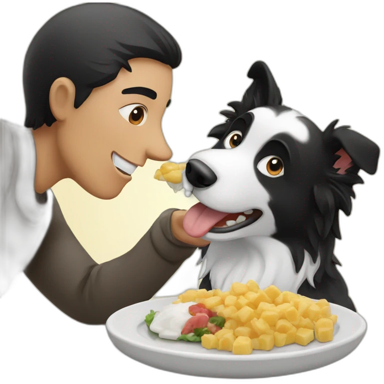 border collie dog eating and his owner emoji