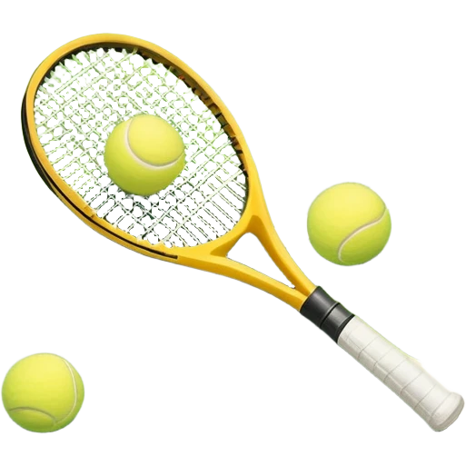 A tennis racket and ball placed on the grass court, with the lines of the court clearly visible in the background. The scene captures the essence of the sport, highlighting the equipment and the vibrant, open atmosphere of a tennis match emoji