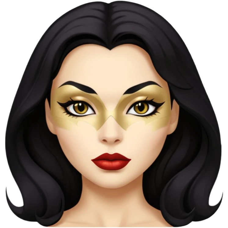Cat woman goldish skin dark black eyes with black eyeliner dark hair big lips  emoji