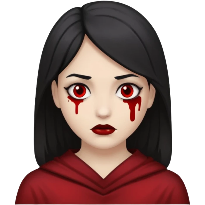 Dark hair, grey skin, black blood below the eyes emoji