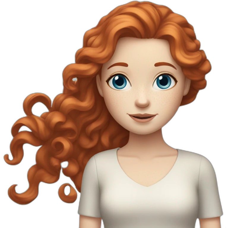 Redhead girl with white skin, blue eyes, hair wavy and freckles emoji