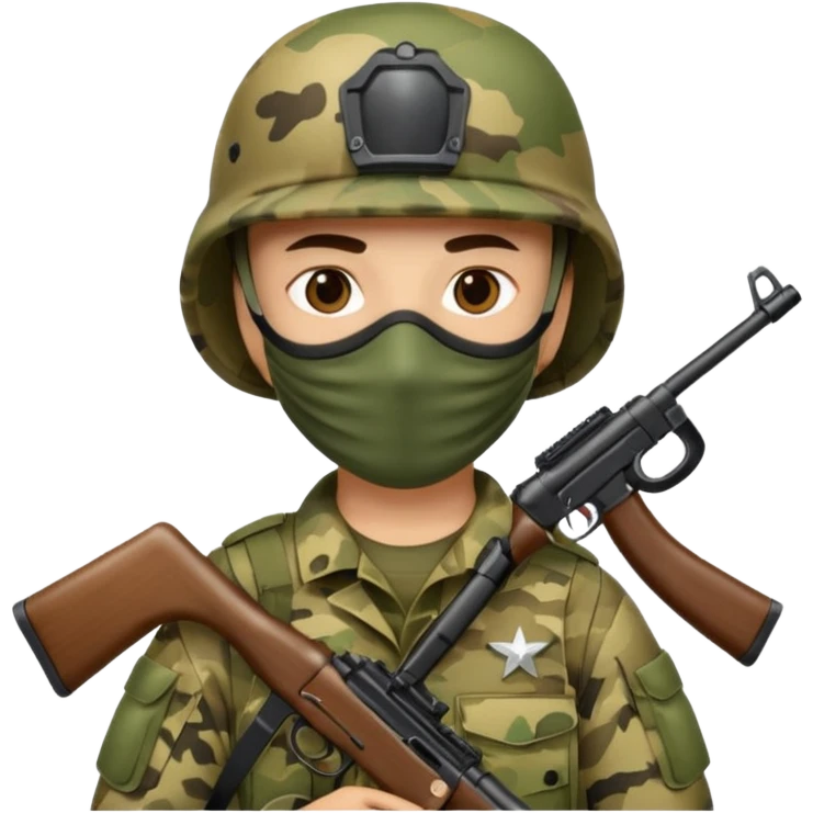 Soldier holding rifle with mask on
 emoji