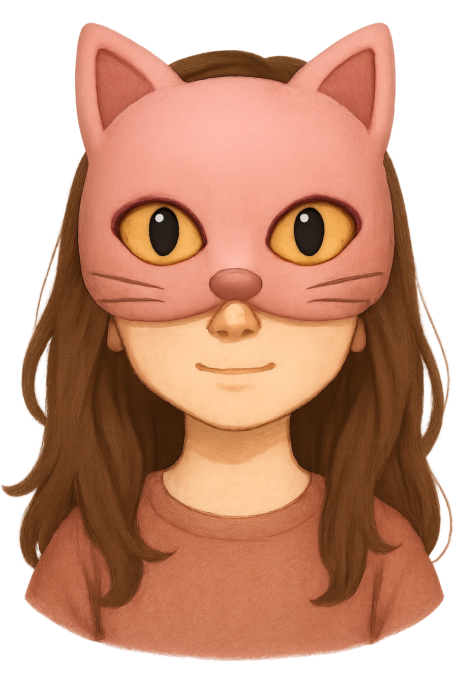 face with pink cat mask emoji, digital illustration girl, remove background emoji