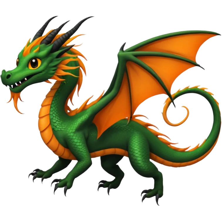 Black, green, orange, grey, Asian noodle-dragon, with black sclera, long mane, long whiskers, long tail, gliding flying, no wings emoji