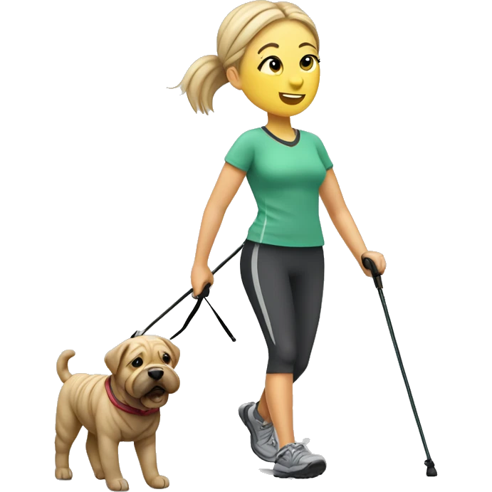 Nordic walking with shar pei emoji