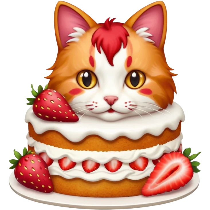 cat eating strawberry cake emoji