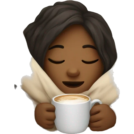 girl inside a blanket sipping coffee eyes closed emoji