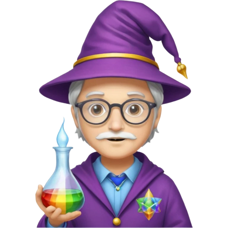 rainbow scientist with glasses, wearing wizard hat custome, with glass vase emoji
