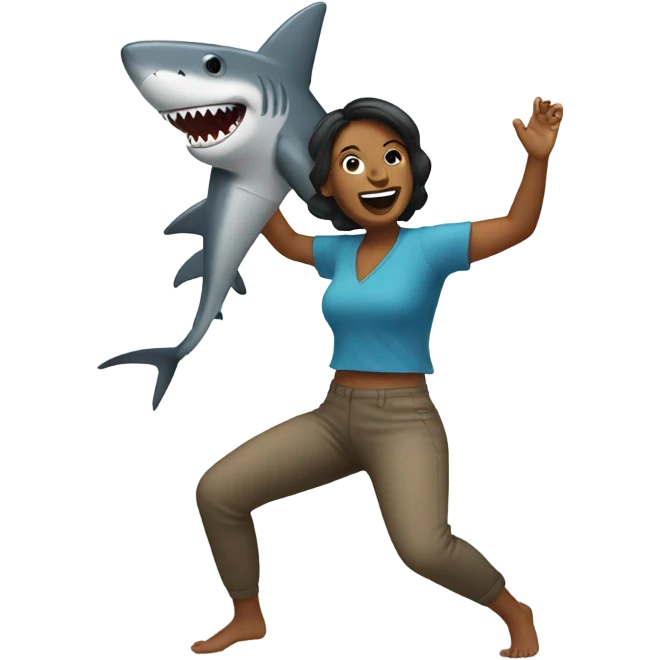 woman dancing with a shark emoji