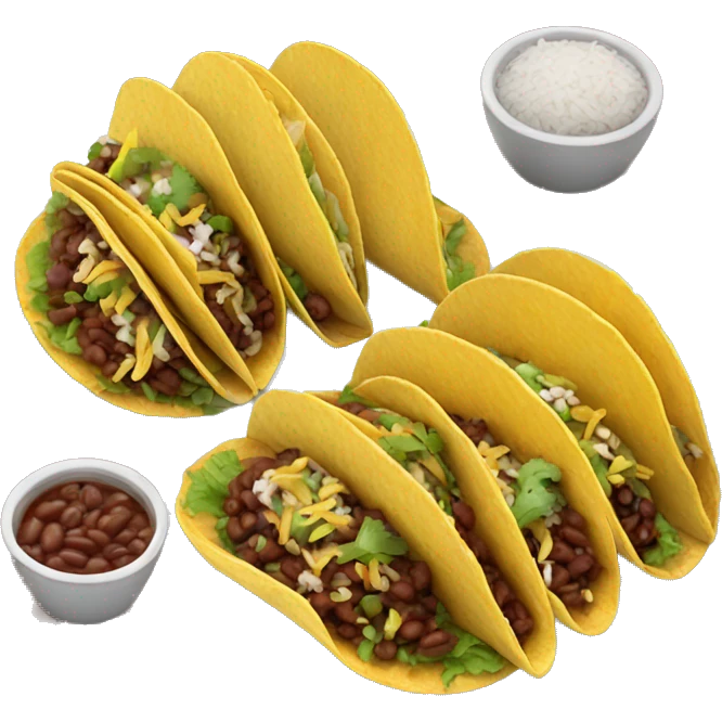 Realistic plate of tacos with rice and beans emoji