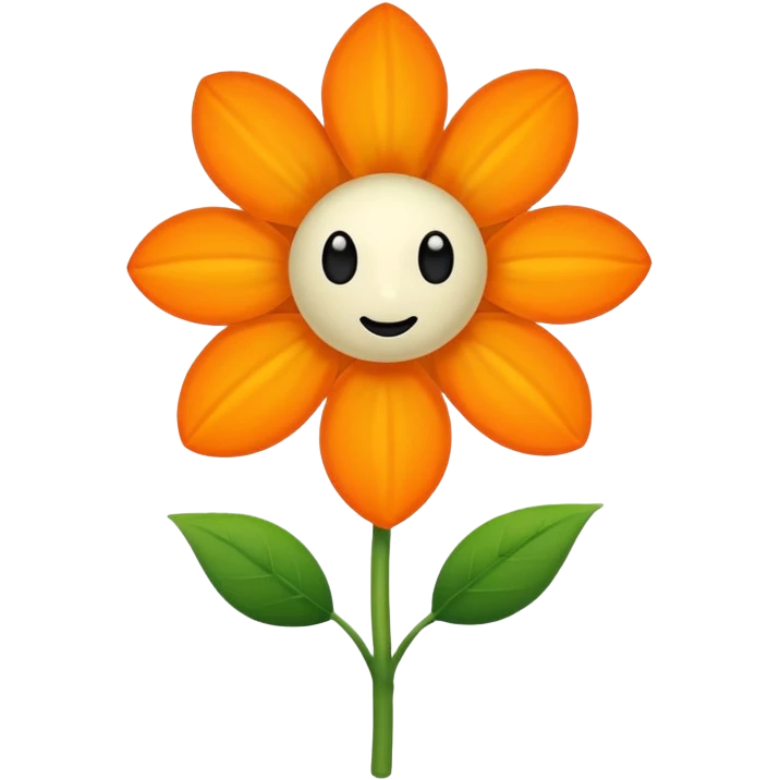 Green stem, white bud with black cartoony face: ;p. And six heart shaped yellowish orange petals emoji