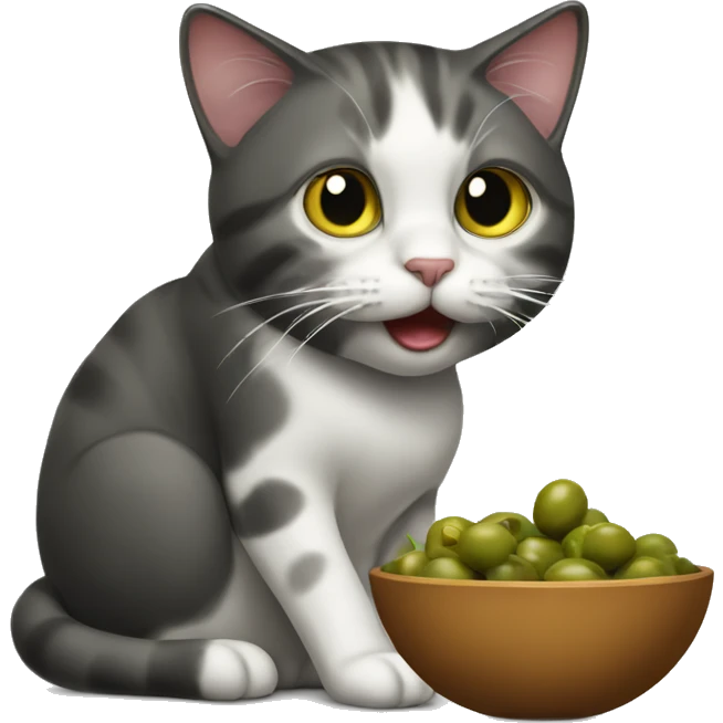 Cat eating a  lack olive  emoji