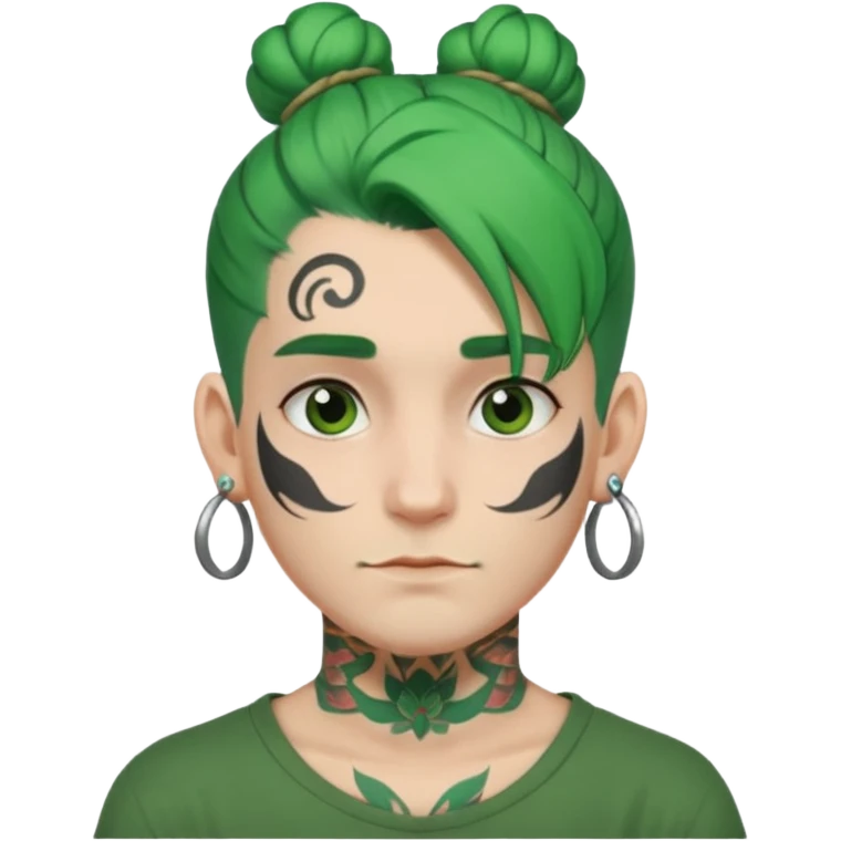 green hair bun and lots of face tattoo guy emoji