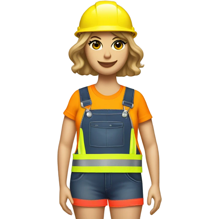Taylor Swift is a construction worker wearing a patriotic dress with a neon yellow safety vest over the dress. she also has a hard hat and a patriotic patch on the vest emoji