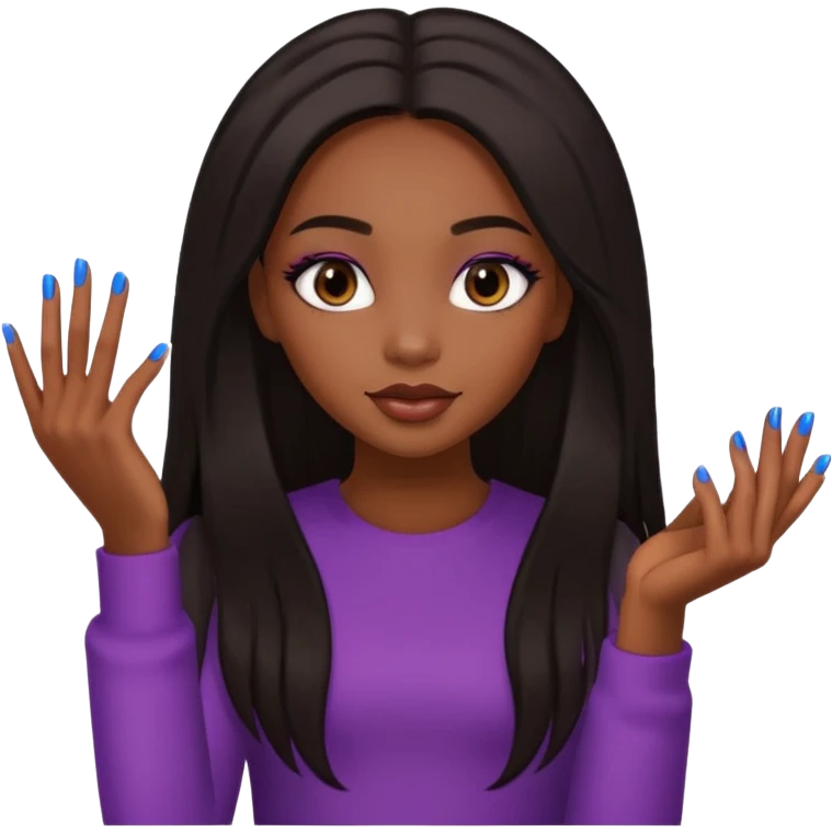 face girl with nails and cute make up black girl strait hair super long emoji
