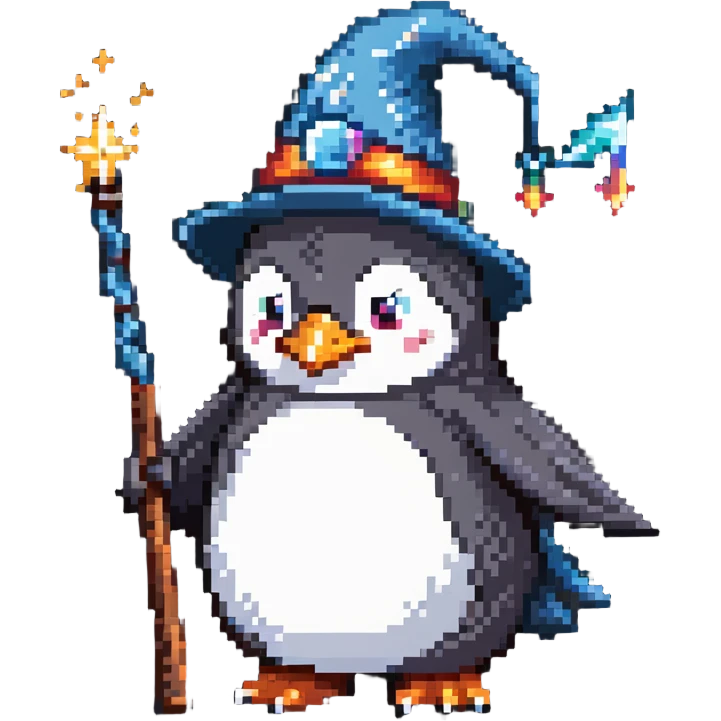 penguin wizard with magic wand emoji