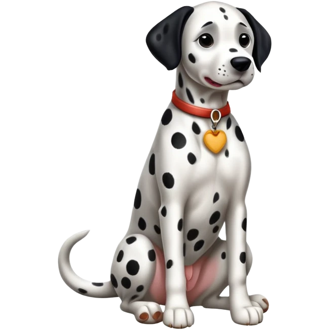 cinematic-[dalmatian dog]-realistic-full-body-sitting-emoji,-tail-resting-loosely-beside-its-paws,-head-tilted-dramatically,-sleek-[spotted]-fur,-simplified-yet-realistic-focused-features,-highly-detailed,-glowing-with-an-almost-sarcastic-glow emoji