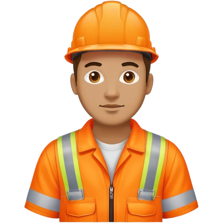 man standing facing sideways, wearing orange hi visibility overalls,  emoji