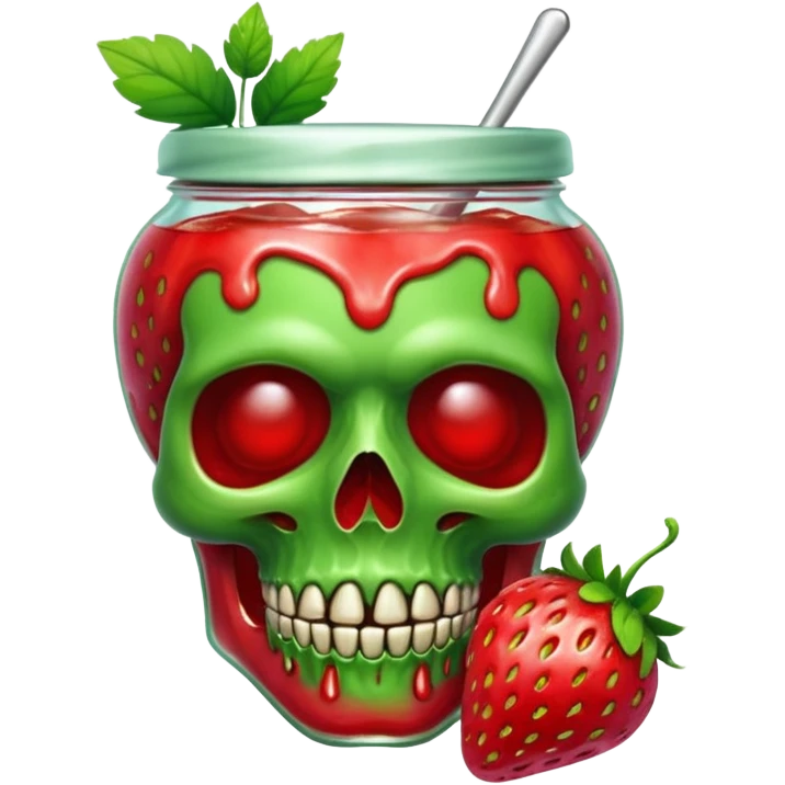 A green skull with strawberry marmalade emoji