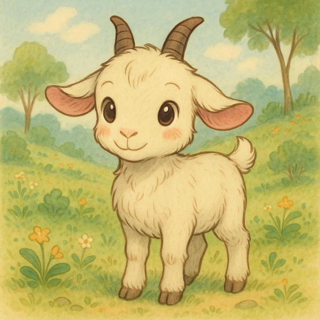 cute cartoon goat, ghibli style emoji