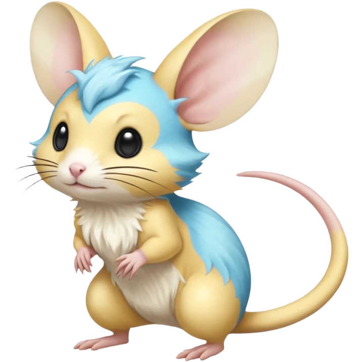Yellow and cyan-blue Gerbil-Jerboa-Minccino-Emolga-Pachirisu-Pokémon-Fakémon-hybrid-fusion-creature with a long thick tufted tail  emoji