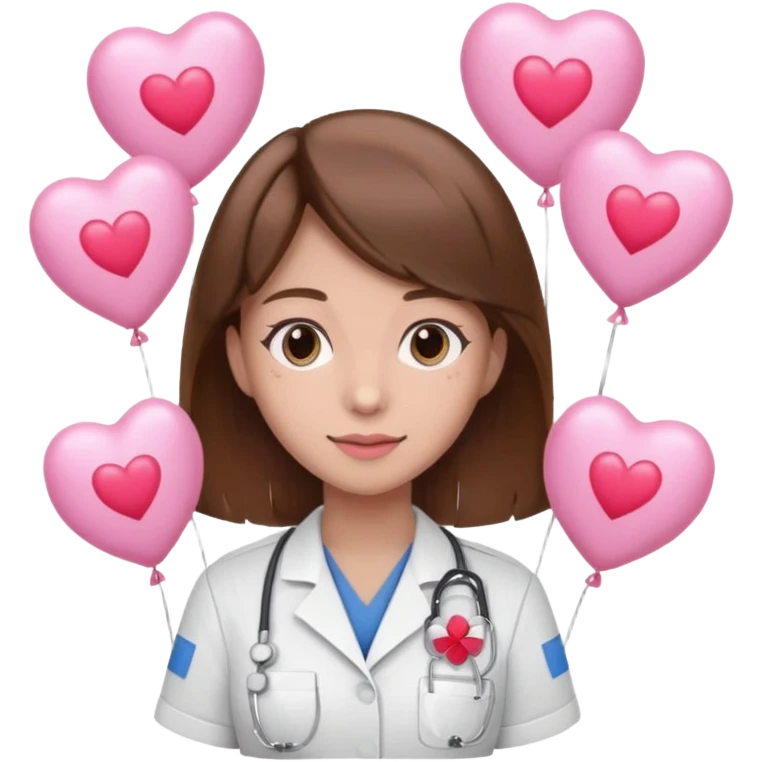 Brown hair Nurse with pink heart and flowers surround her in a random pattern emoji