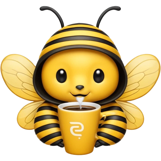Cute small bee drinking coffee emoji