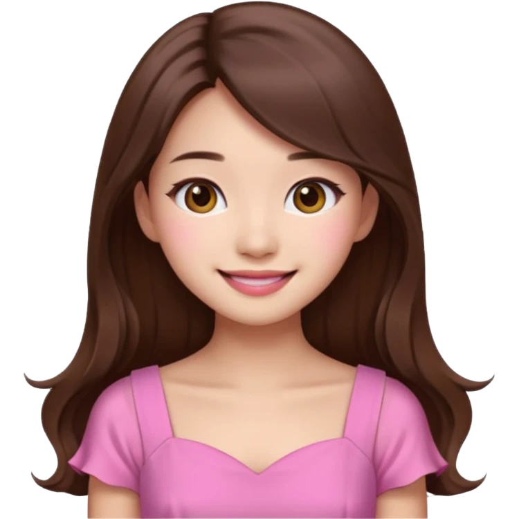 girl aesthetic emoji, asian beautiful make up long brown hair pink dress emoji