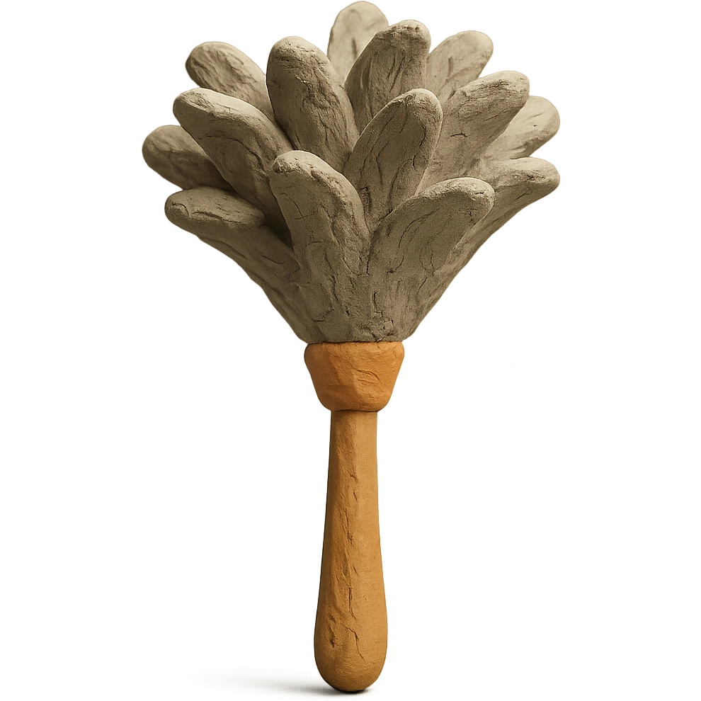 feather duster in claymation style with wooden handle, fluffy feathers, and soft lighting emoji