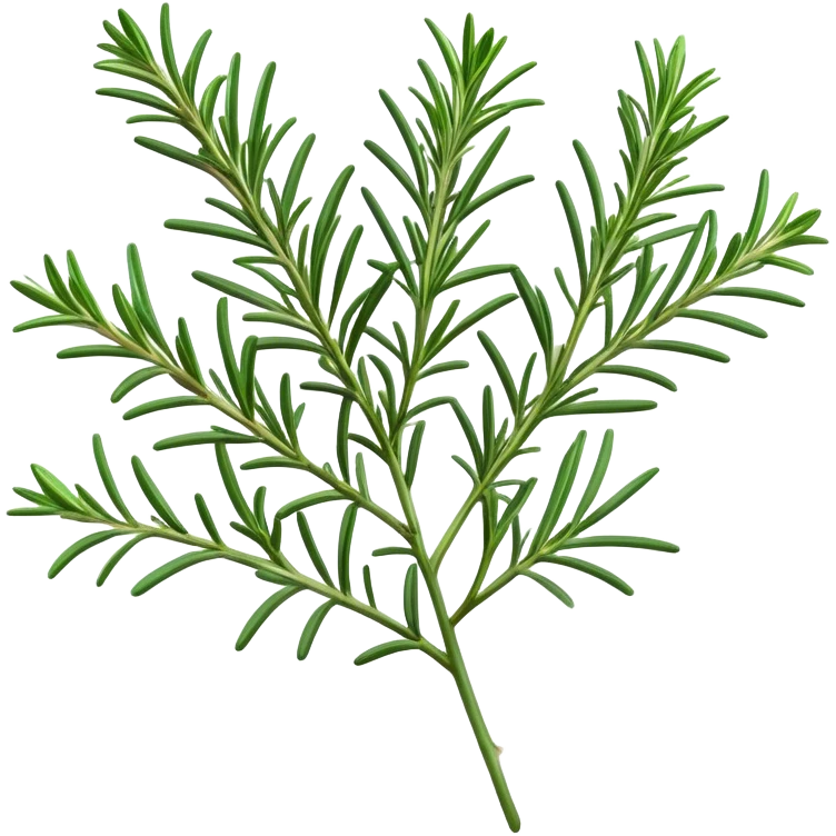 Cinematic Realistic Rosemary Emoji, Fragrant and fresh, with slender green stems covered in needle-like leaves, which release a distinctive herbal scent. The plant seems to exude energy, with soft sprigs of leaves stretching upwards. Soft glowing outline, capturing the essence of earthy healing and aromatic delight in a sprig of rosemary! emoji