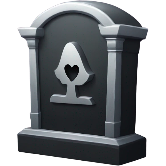 a black tombstone in silver RIP and a silver heart emoji