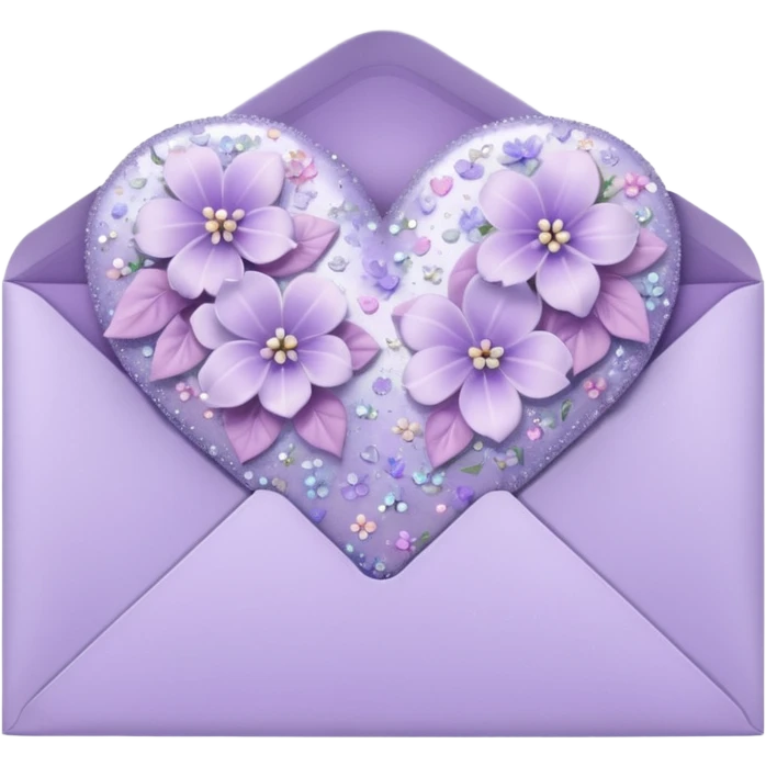 a closed pastel lavender lilac floral heart shiny sparkly glittery aesthetic romantic vintage envelope  emoji