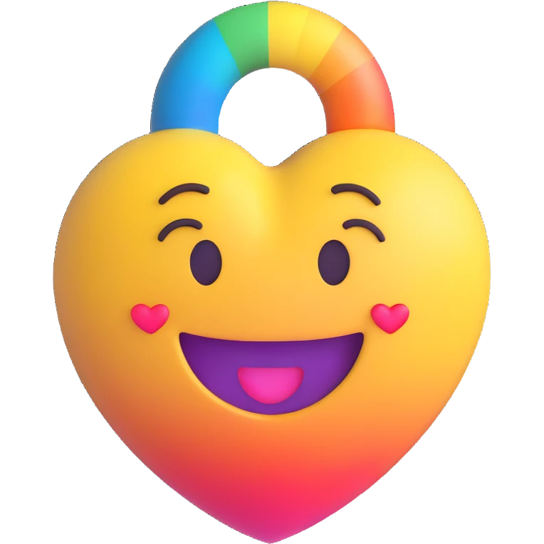 smiling face with a heart popping out, heart is rainbow colored, 3D emoji style emoji