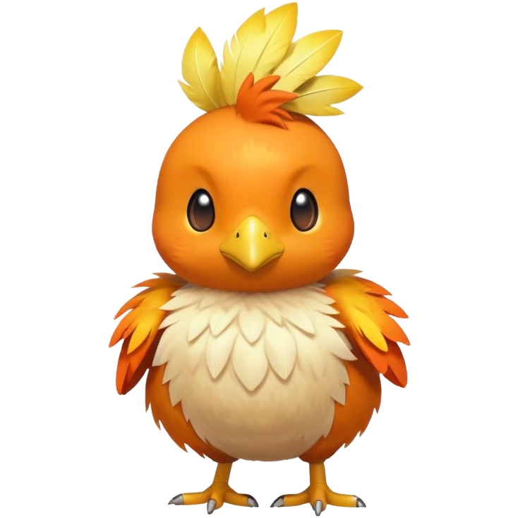 Torchic, the small orange fire-type chick Pokémon with yellow feathers on head and small beak emoji