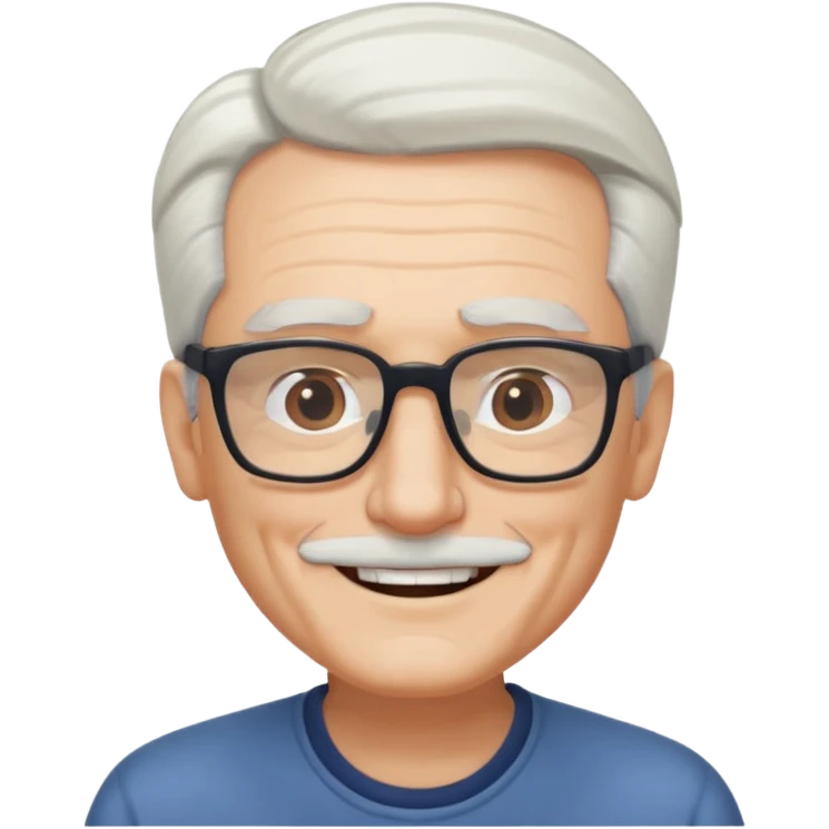 old guy, swept back white hair, blocky face, rectangle frame glasses, soul patch emoji