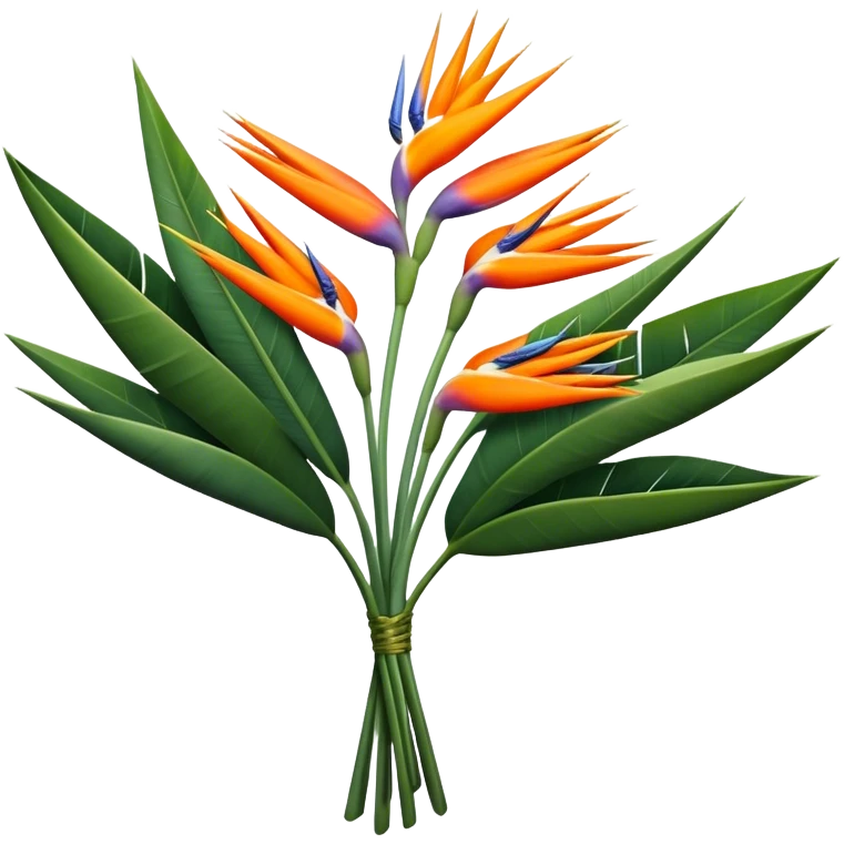 big bouquet Strelitzia Reginae, luxuriant, stem, leaf emoji