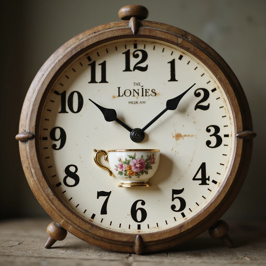 realistic detailed clock with a tea cup as the clock face on white background emoji