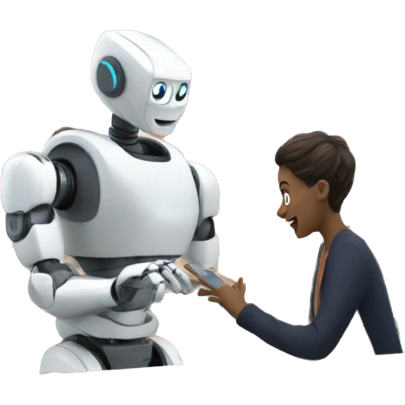 robot interacting with customer emoji