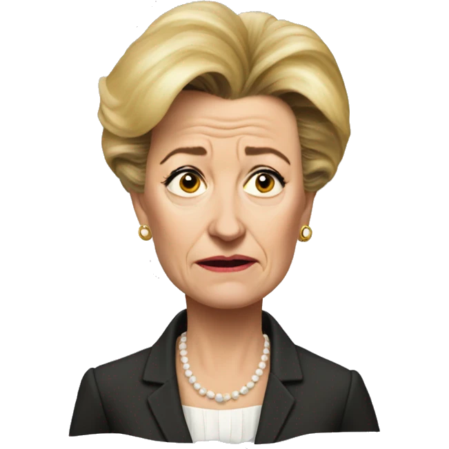 photorealistic Ursula von der Leyen sad emoji