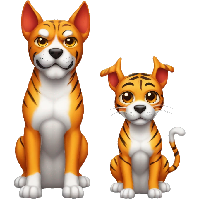 Devil dog standing next to devil tiger emoji