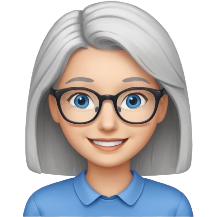 Grey haired emoji with blue eyes and glasses female young emoji