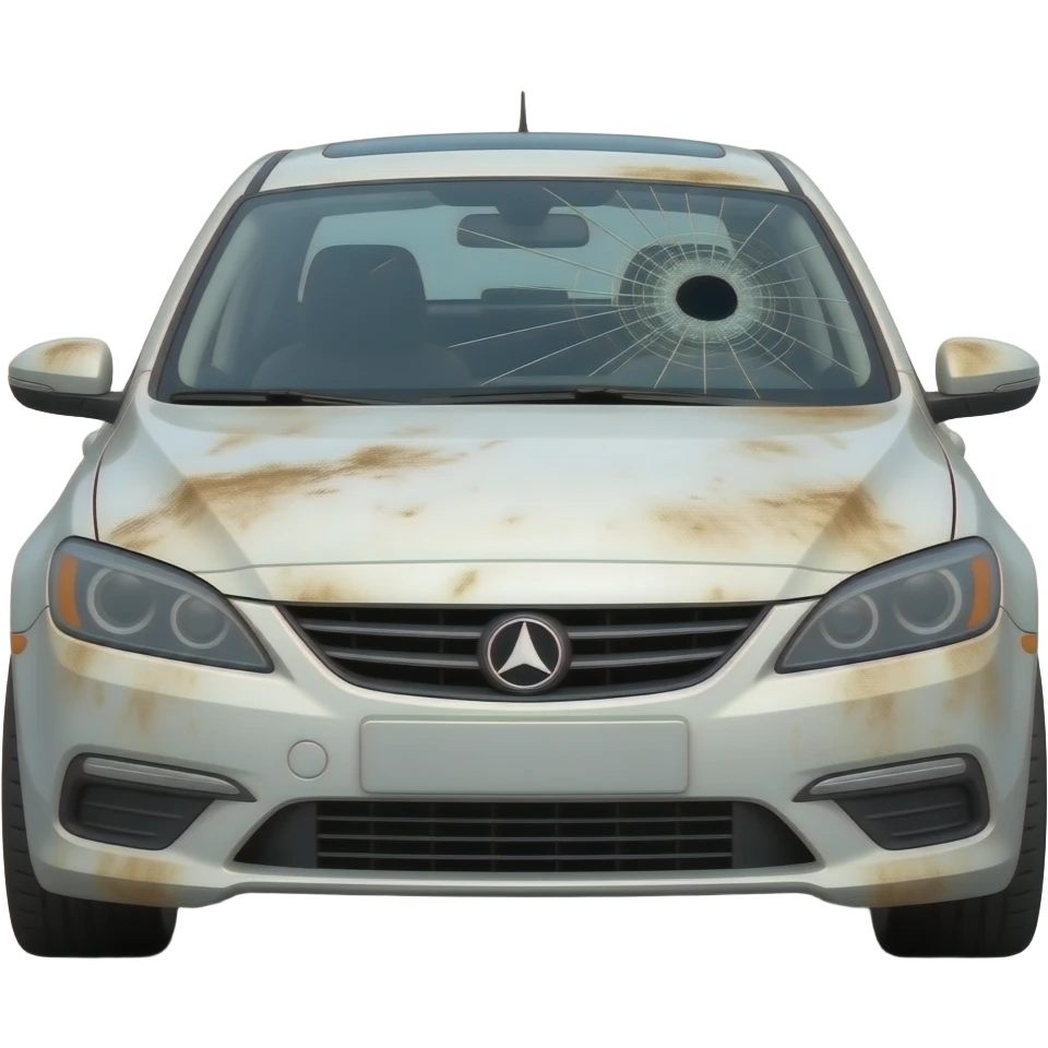modern rusty white car with a broken windshield emoji