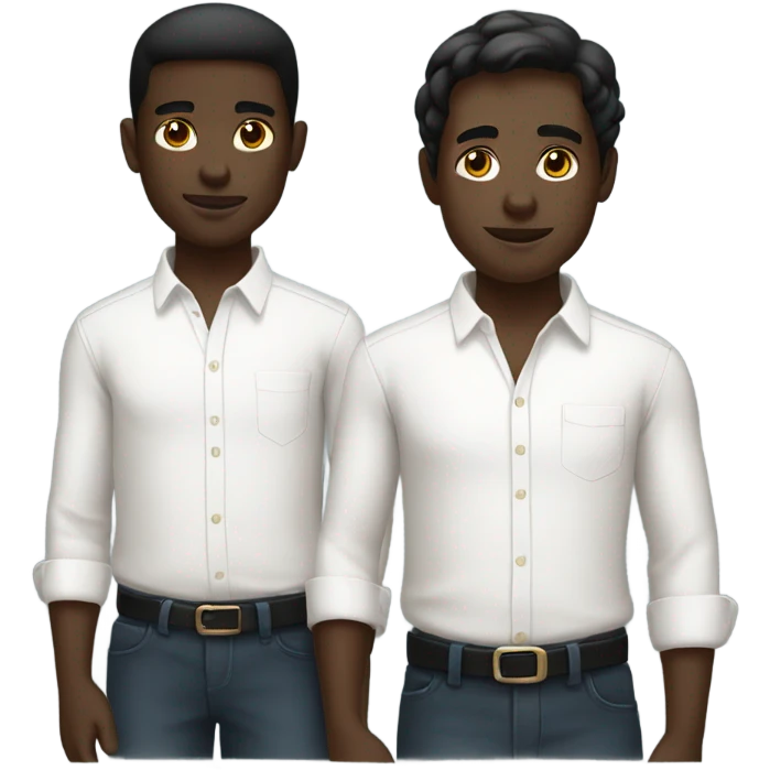 two boys in white shirts with black skin emoji