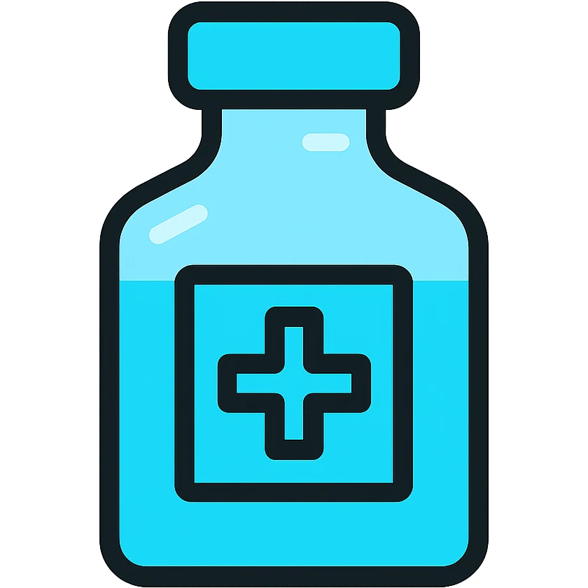 Discord role icon for 'pacientas' of a psychiatric clinic, small elixir or medicine bottle, minimalist and professional, main color #6fe8f3, glass look, suitable for Discord, no childish or cartoonish style emoji