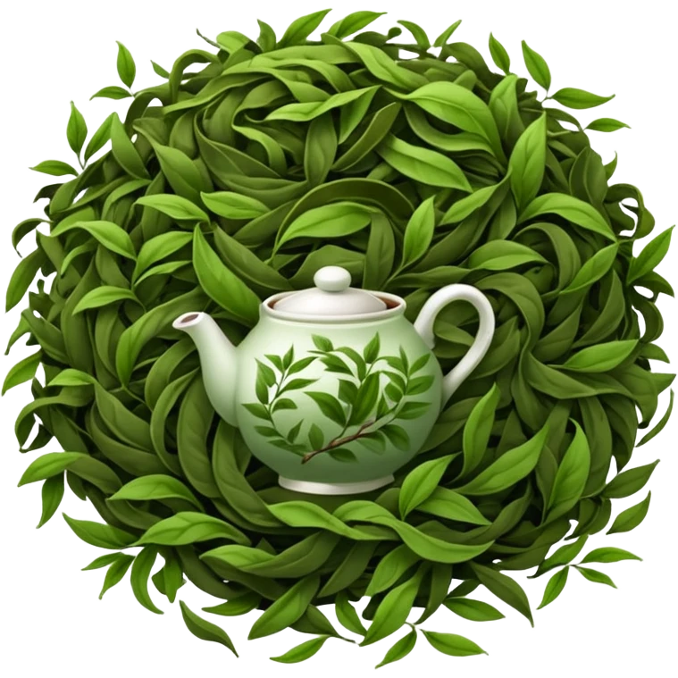 loose tea leaves, scattered pile, curled and twisted, dark brown to green, dry and crinkled, fine texture, clean style, optimized for emoji size emoji
