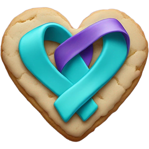 Purple teal Suicide awareness ribbon on heart cookie emoji