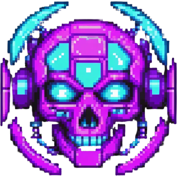 futuristic cyberpunk pixel art icon, vivid neon colors purple magenta cyan, minimal expressive design, 32x32, centered, high contrast, transparent background, no text, suitable for dark background, channel name symbol emoji